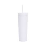 Mousyee Tumblers with Lids and Straws, Plastic Straw 450ml/160Z Bright Colored Insulated Double Walled Sweat-proof Water for Cold Drinks Home Office Fits Most Cupholder, White (AM01410612MO)