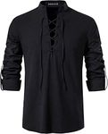 PARKLEES Men's Cotton Retro Lace Up Long Sleeve Shirts for Renaissance Pirate Viking Medieval Halloween Cosplay Costumes Black X-Large