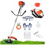 Frogued 52CC Gas String Trimmer & Weed Wacker, 2-in-1 Cordless Hedge Trimmer, 2-Stroke Brush Cutter, Powerful Handheld Weed Eater with Blade & Shoulder Strap Orange