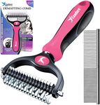 Candure Dematting Comb for Dog and Cat, Pet Grooming Rake and Brushes for Small, Medium & Large Dogs 17+9 Double Sided Deshedding Tool Removes Knots and Tangled Hair (Pink)