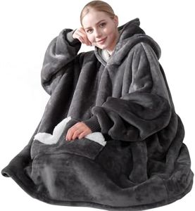 Touchat Wearable Blanket Hoodie, Oversized Sherpa Fleece Sweatshirt Blanket with Giant Hood Pocket and Sleeves for Adult, Warm & Cozy Grey Blanket Gifts for Women