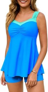 HUAKARY Women's Plus Size Swimsuits Aline Hide in Belly Swim Tank Top with Boyshorts Tummy Control Tankini Swimsuits 24W Blue Colorblock