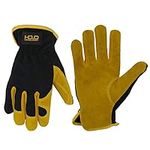 HANDLANDY Men Leather Gardening Gloves, Utility Work Gloves for Mechanics, Construction, Driver (Large)