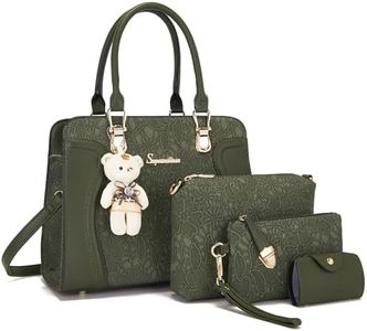 Women's Fashion Handbags Tote Bags Shoulder Bag Top Handle Satchel Purse Set 4pcs, F-greenf, Large