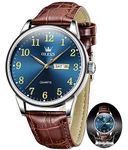 OLEVS Mens Watches Leather Watches for Men Classic Easy Read Watches,Analog Quartz Arabic Numerals Waterproof Watches for Men, 5535-blue, vintage watch