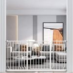 WAOWAO Baby Gate 57.48-62.20inch Extra Wide Pressure Mounted 58 59 60 61 62 Inches Walk Through Swing Auto Close Safety White Metal Toddler Kids Child Dog Pet Puppy Cat for Stairs, Doorways, Kitchen