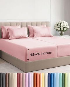 Extra Deep Split King Sheet Set - 7 Piece Breathable & Cooling Sheets - Hotel Luxury Bedding Set 18-24 Inch Extra Deep Pockets - Easy Fit, Super Soft, Wrinkle Free & Comfy - Baby Pink, Split King Size
