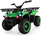 TOBBI 24V Kids Electric Ride On ATV, Battery-Powered 4 Wheels Ride On Car with Storage Basket, Three-Speed, LED Light, Music, Ride On Toy for Kids 3-8 Years-Green