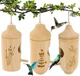 OROGHT Hummingbird House - Natural Wooden Hummingbird Houses for Outside Hanging, Gardening Gifts Home Decoration 3 Packs