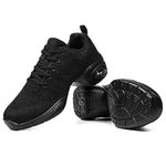 Womens Dance Sneakers Jazz Shoes - Lace-up Split Sole Ballroom Outdoor Mesh Trainers Lightweight Breathable Lady Platform Shoe All Black 5 UK