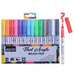 BRUSTRO Fluid Acrylic Brush Pen | Set of 14 | Waterproof, Fast Drying, Opaque Colors, Highly Pigmented | Ideal for Colouring, Drawing, Doodling, Marker, Professional Art & Craft