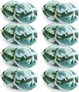 HOMBYS 8 Pack Giant Chunky Yarn for Crocheting,Super Bulky Large Soft Fluffy Yarn,Tie Dye Plush Fuzzy Yarn,Mixed Color Thick Chenille Yarn for Hand Knitting/Arm Knitting (Mint, Teal, Green)