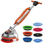HHQ Commercial Floor Scrubber Machine with Brushes and Pads, Heavy Duty Floor Cleaner Polisher and Buffer- Deep Cleaning Tile and Grout, Hardwood Floors and Carpets Without Getting on Hands and Knees