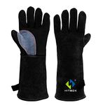 HITBOX Barbecue Gloves 14 Inch 932 °F Welding Glove of Cowhide Leather Suitable for ARC TIG MIG Welder and Oven/Baking/Heat Resistant/Anti Animal Bite Work Gloves, Black