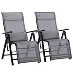 Outsunny 2 Piece Zero Gravity Chairs Set, Folding Recliners, Patio Loungers with 9 Level Adjustable Backrest, Lumbar Pillow for Outdoor, Patio, Deck, Poolside, Grey