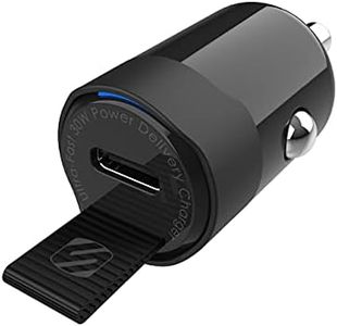 Scosche CPDC30 PowerVolt 30-Watt USB Type-C Fast Mini Flush Fitting Car Charger with Fabric Pull Tag & Power Delivery 3.0 with PPS for All USB-C Devices, Compatible with iPhones, Galaxy's, SmartPhones