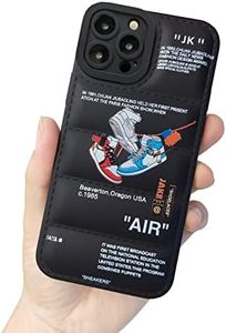 Ins Off Sports Shoes Brand Puffer Phone Case Puffy Cover Compatible with iPhone 13 Pro Max 6.7 inch, Sneakers White Label Graphics Soft Silicone Full Body Shockproof Protective Phone Case, Black