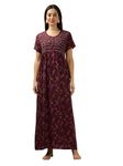 9shines Label Alpine Maxi Designer Nighty | Nightgown | Smoky Design Nightdress Comes with Front Open Buttons & Pocket On The Right Side (2898PL-L) Purple