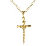 Barzel Cross Necklace for Women, Men, Boys, and Girls 18K Gold Plated Flat Mariner/Marina 060 3MM Chain Necklace With Italian Cross Pendant (Gold Cross, 20)