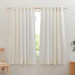 NICETOWN Natural Linen Curtains 63 inch Long Privacy for Living Room, Flax Linen Burlap Semi Sheer Curtains Rod Pocket & Back Tab Light Filtering Window Treatment for Bedroom, W52 x L63, 2 Panels