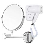 JPS Combo Dual Side Round Mirror with 360° Swivel, Magnifying Shaving and Makeup Mirror and Professional Hair Dryer, Wall Mounted |