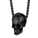 Bestyle Black Viking Skull Necklace, Gothic Mens Skeleton with Nordic Compass Pendant Neck Chains, Gothic Amulet Pendant Charm for Men