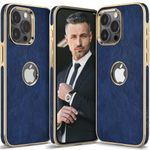 LOHASIC PU Leather Case for iPhone 15 Pro Max, Logo View, Luxury Elegant Phone Cover for Men Women, Anti-Slip Grip Protective TPU Bumper, 6.7 Inch, 5G, 2023 - Blue Gold