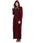 ZFSOCK Womens Long Dressing Gown Nightwear Zip Up Hooded Bathrobe Ladies Fluffy Fleece Full Length Robe Soft Loungewear Birthday Presents Oversize for Pregnant Woman(Wine red,L-XL)