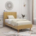 NATRAJ ART & CRAFT Engineeredwood-Modern Upholstered Single Size Bed for Bedroom - Upholestery Premium Fabric Cot for Home - 6 x 4 Ft Bed with 1 Year Warranty (Eriksay Pale Gold Single Size)