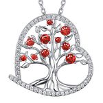 Tree of Life Love Heart Pendant Necklace for Mom Birthday Gifts Wife Ruby Necklace Mothers Day Neclace Gifts Women July Birthstone 925 Sterling Silver