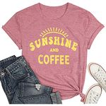 MYCDXE T-Shirts for Women,Sunshine and Coffee Round Neck T-Shirts Loose Blouse Tops Girl Short Sleeve Graphic Casual Tees