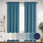 Mrs.Naturall Blue Teal Linen Curtains for Living Room 84 Inch Length 2 Panels Rod Pocket Drapes Semi Sheer Canvas Lace Textured Light Filtering Turquoise Bedroom Farmhouse 52x84 Long 7ft Peacock