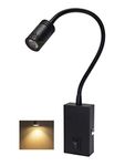 Mufasa Aluminium 3 Watts Black Finish Led Bedside Wall Light Surface Mounted Spotlight Reading Light Night Lamp Long Arm 28Cm Gooseneck (Pack of 1) (Warm White)