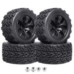 Hobbypark 4-Pack 12mm Hub RC Car Tires & Wheel Rims for 1/10 Off Road Monster Truck Tyre Foam Inserts