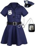 Viyorshop Girls Police Officer Costume Kids Cop Outfit for Halloween Role Play Dress Up with Badge Necklace (7-8 Years)