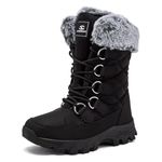 HOBIBEAR Womens Snow Boots Outdoor Women Walking Boots Mid Calf Boots High Traction Outsole Snowproof Winter Shoes(UK 5.5,All Black