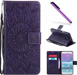 COTDINFOR Samsung Galaxy Note 4 Prime Protective Standing Case Elegant PU Leather Flip Case in Book Style Card Slots Magnetic Case for Samsung Galaxy Note 4 Purple Sunflower KT