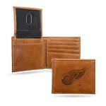 NHL Rico Industries Laser Engraved Billfold Wallet, Detroit Red Wings, Brown, 3.5 x 4.25-"