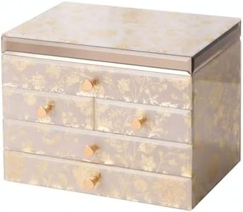 Homruilink High End Glass Jewelry Box for Women, 4 Layer, Gold Floral