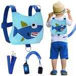 Lehoo Castle Toddler Reins for Boys, 4-in-1 Dino Baby Reins Walking Harness with Anti Lost Wrist Link Toddler, Childrens Reins and Harness Backpack (Shark Blue)