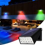 GUYULUX Solar Outdoor Lights Dusk-to-Dawn, Daylight White/Red/Green/Blue Solid Color+RGB Multicolor Changing, Always On Solar Spotlights, 6-Mode/ 90° Rotatable/Waterproof Solar Wall Light, 1-Pack