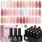 beetles Gel Polish Gel No Wipe Base Coat, with Beetles Jelly Gel Nail Polish Set Upgraded Formula Long-Lasting DIY Home and Nail Salon