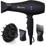 Basuwell Hair Dryer Professional 2100W Salon Hairdryer Ionic Far Infrared 2 Speed 3 Heat Cool Shot Setting AC Motor Blow Dryer with Diffuser/Concentrator/Comb Air Nozzle - UK Plug Black