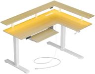 Rolanstar Standing Desk, Dual Motor L Shaped Height Adjustable Desk with LED Lights and Charging Station, 61 x 46 inch Electric Sit Stand Desk, Beige Corner Home Office Desk with Monitor Shelf