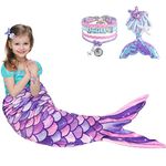 WERNNSAI Mermaid Tail Blanket - Wearable Mermaid Blanket with Sequin Hairpin Bracelet for Girls Teens Purple Soft Flannel Snuggle Blanket 140 x 60cm Gift for Birthday Christmas