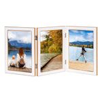 Lavezee 5x7 Trifold Picture Frame, Vertical White Hinged Frames Made to Display Three 5 by 7 inch Photos for Wall or Tabletop Decor