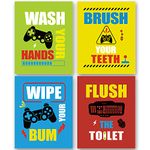 Gamer Bathroom Decor Art Print, Game Themed Bathroom Painting, Bathroom Sign Art Picture Gift for Kids Nursery Gamer Boys Brother Son Grandson Nephew, Set of 4 (8"x10") Unframed