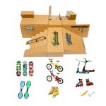 Kidsdream Skate Park Kit Ramp Parts for Finger Skateboard Ultimate Parks Training Props with 19 Pieces of Skateboards, Ramps, Skates, Scooters, Bikes and Caster Boards