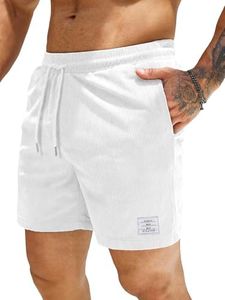 JMIERR Mens Corduroy Shorts Loose Fit Flat Front Elastic Waist Drawstring Lightweight Summer Beach Pants for Men 5 Inch US 34 (Medium) White