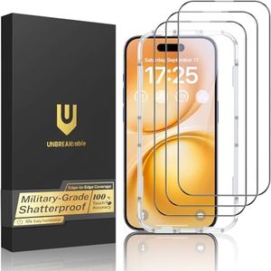 UNBREAKcable 3-Pack Glass for iPhone 15 Pro Screen Protector, Double Shatterproof Tempered Glass [Easy Installation Frame] [9H Hardness] [Full Coverage] [HD Clear] for iPhone 15Pro 6.1 inch